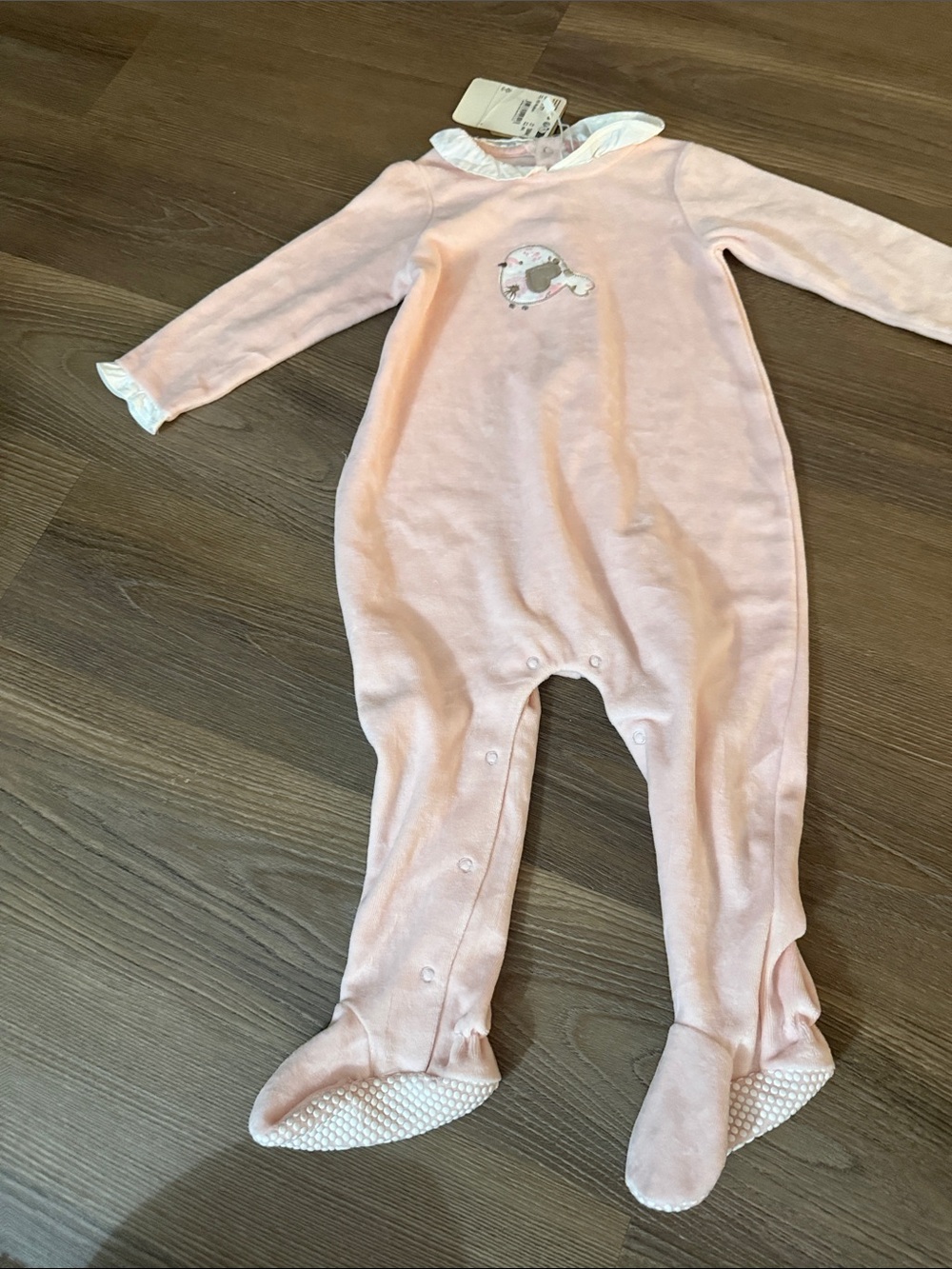 NWT Mayoral Pink velvet bird motif footie - 18m